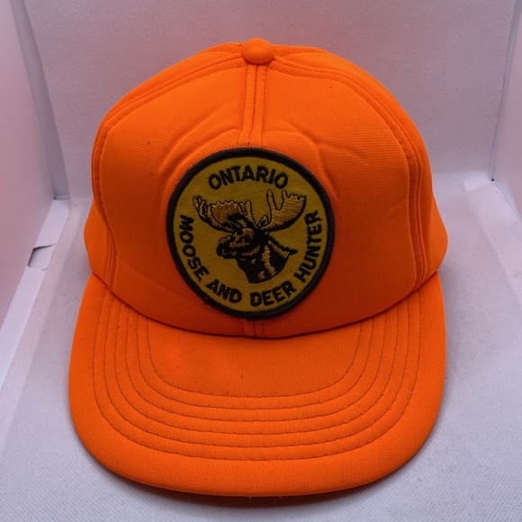 Vintage Ontario Moose and Deer Hunter Embroidered Patch Snapback Hat Orange - Picture 13 of 16